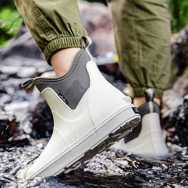 Versatile Casual Middle Tube Waterproof Shoes Men Fashion Hiking Shoes Anti-slip Wear-resistant Outdoors Rain Boots Fishing Boot