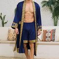 Spring Summer Men Pajamas 2PCS Robe Shorts Set Baroque Style Satin Kimono Bathrobe Nightgown Home Clothing Loungewear MY1170