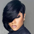 Human Hair Short Pixie Cut Wig Layered Pixie Cut Wig Pixie Cut With Long Side Bangs Full Machine Made Cap For Black Women