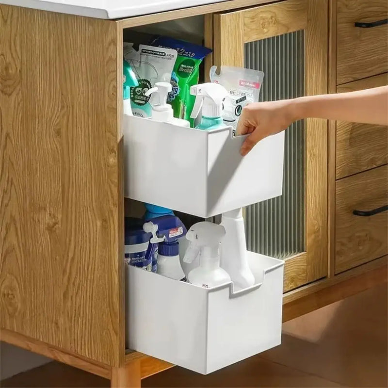 New Pull Out Cabinet Drawer Organizer Slide Plastic Storage Shelves Space Saving Rack - View 4 | SAMAG