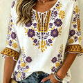 Women's Black Purple Floral Print Tie Neck Blouse, Casual - View 3 | SAMAG