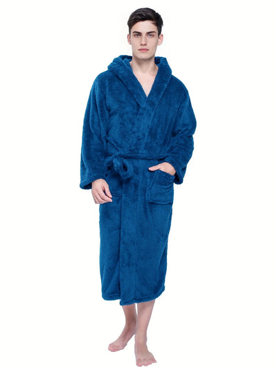 Cozy Coral Velvet Robe - Men's Soft Long Hooded Pajamas | SAMAG