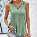 2024 New Summer Women's Hollow Out Breathable Sleeveless T-Shirt V-neck Vest Female  with Jacquard Cross Solid Strap Top