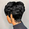 Short Pixie Cut Wig Black Real 100% Human Hair Wigs for Black Women Textured Layered Side Bang Natural Hairline Daily Work Styl