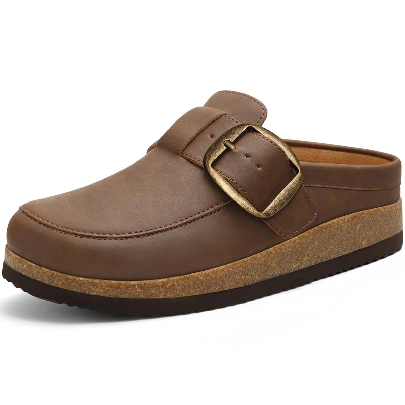 Comwarm Vegan Leather Women's Clogs With Arch Support Classic loafer-inspired Design Slides Cork Footbed Outdoor Mules For Women