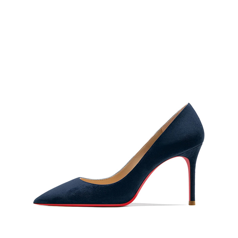 luxury women's shoes Black Suede Elegant Office Shoes Women Brand Pumps Red sole High Heels Pointed Toe Evening Dress Shoes 12cm