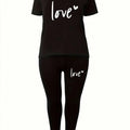 Spring and Summer Casual Two-Piece Set, Expressing Love, Round Neck Short Sleeved T-Shirt and Pants Set, Women's Clothing