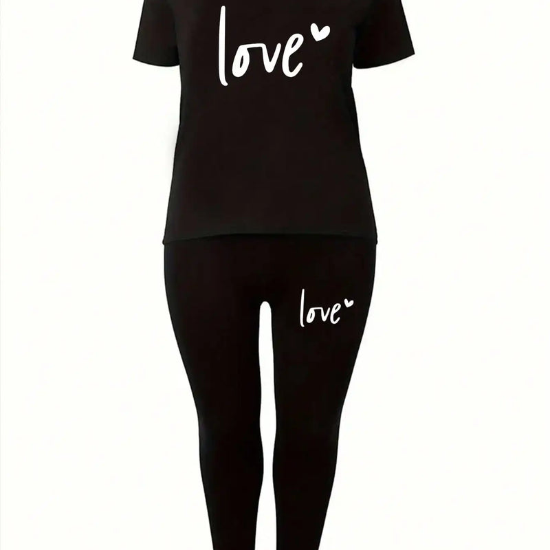 Spring and Summer Casual Two-Piece Set, Expressing Love, Round Neck Short Sleeved T-Shirt and Pants Set, Women's Clothing