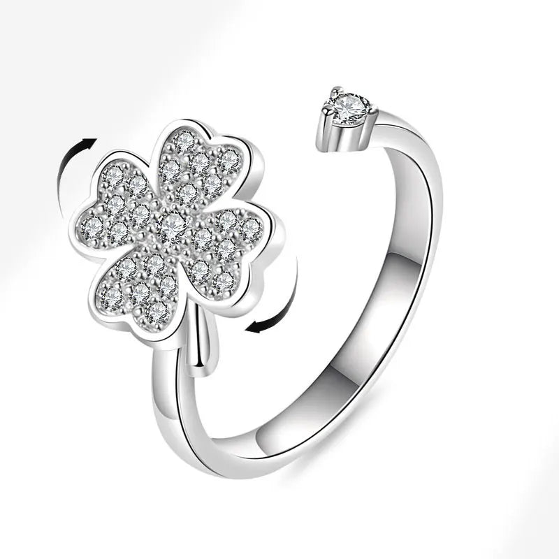 VENTFILLE 925 Sterling Silver Sunflower Diamond Zircon Rotatable Ring For Women Gift Relieve Stress Ring Jewelry Wholesale