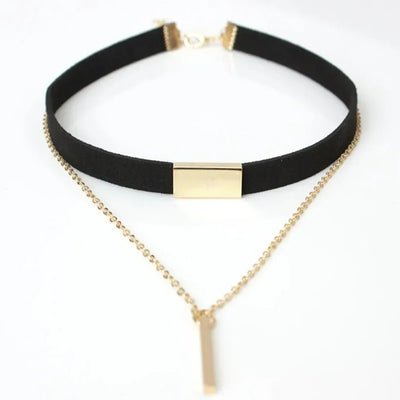 Black Velvet Choker Necklace Strip Rope Chain Bar Square | SAMAG