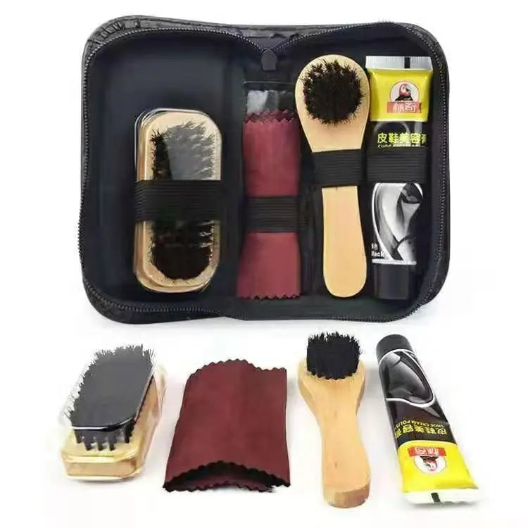 1set Leather Shoes Polish Set Brush Cleaning Kit Keep Shiny Clean Tools for Leather Shoes Care Kit Portable for Boots Sneakers