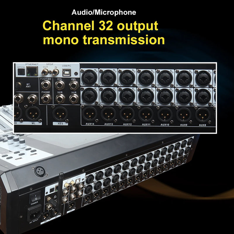 Gooermi DM32 32 Channel Digital Audio Mixer USB PC Recording DJ Mixing Console with 48V Phantom Power for Studio Live Streaming