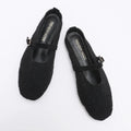 Trendin Mode Women's Knit Mules Square Toe Crochet Knit Slip-on Flats with Adjustable Buckle Breathable Closed-Back Slides