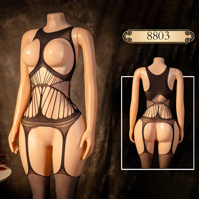 Women's Porn Sex Underwear Sexy Lingеrie Mesh Crotchless Bodystocking Bodysuit Full Body Stockings Open Bra Erotic Lingerie