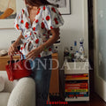 KONDALA Casual Chic Women Boho Blouse Print V - Neck Short - View 3 | SAMAG