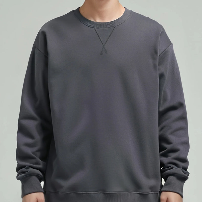 380g Tight Match Heavy Inverted Triangle Loose Versatile Solid Cotton Vintage Autum Winter Long Sleeve Round Neck Sweater