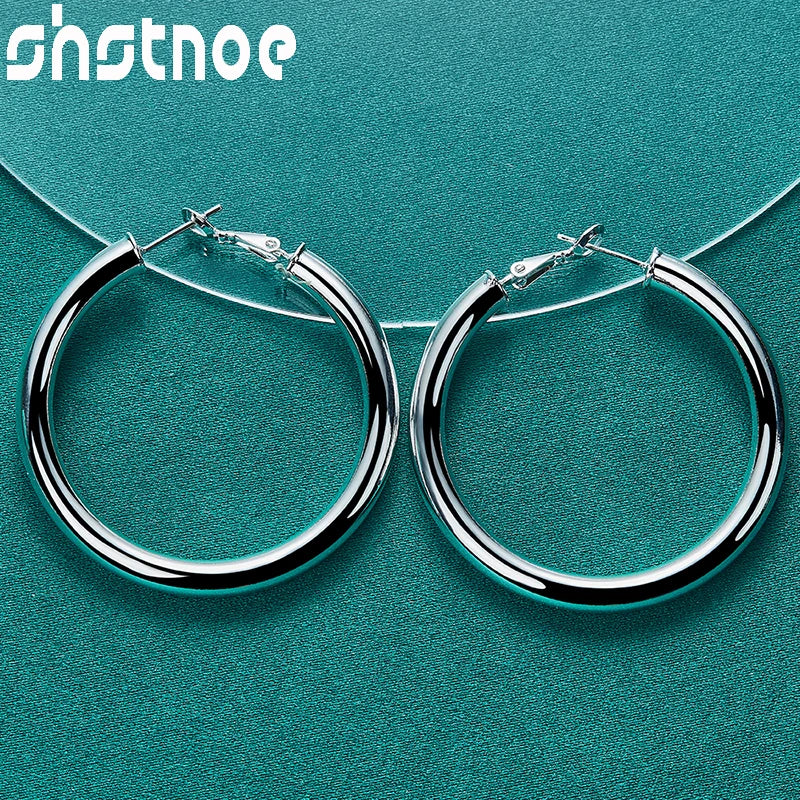 SHSTONE 18K Gold 50mm Big Round Earrings For Women Party Wedding Banquet Fashion Jewelry 925 Sterling Silver Hoop Earring Gifts
