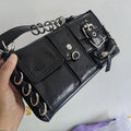 Meet You Y2K Vintage Gothic Black Shoulder Bag for Women Punk Cool Girls Multi-pocket Pu Leather Underarm Bag Trend Tote Bag