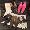 Pointed Toe Women Mules Slipper Fashion Candy Color Ladies Elegant Dress Sandal Square Low Heel Slip on Slides Shoes