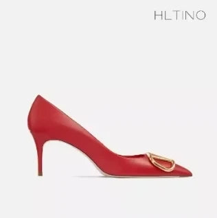 HLTINO Fashion Black Matte Finish High Heels with Buckle Women Classic Pumps Sexy Dress Shoes Party Stilettos for Spring Summer