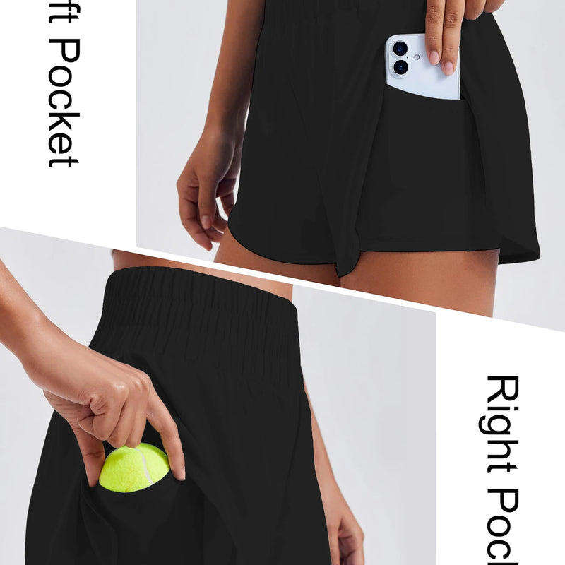 Porty Lady Solid Color High-Waist Yoga Running Double-Layered Anti-Glare Fitness Tight-Fitting Sports Shorts
