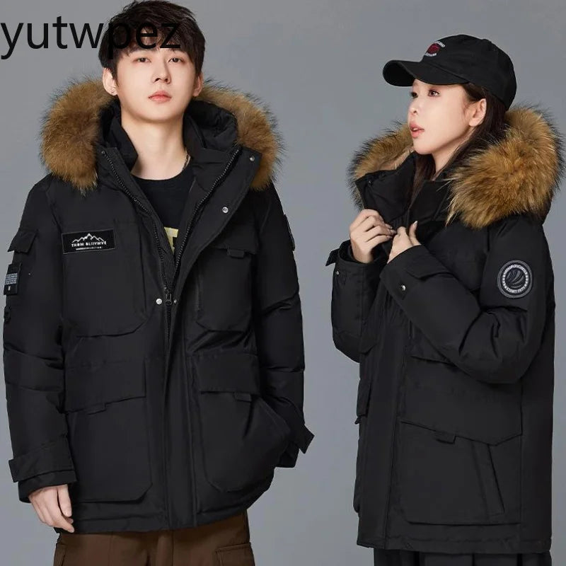 Outdoor Hiking Winter Climbing Mens Hooded Fur Collar Duck Down Coats Waterproof Coats Fashion Parkas Casual Warm Down Jackets