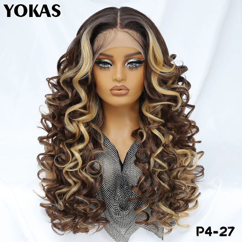 Latisha Lace Frontal Wigs Synthetic 24 Inch Loose Curl Pre Plucked Lace Frontal Wig For Women Highlight With Baby Hair 13X6 Wigs