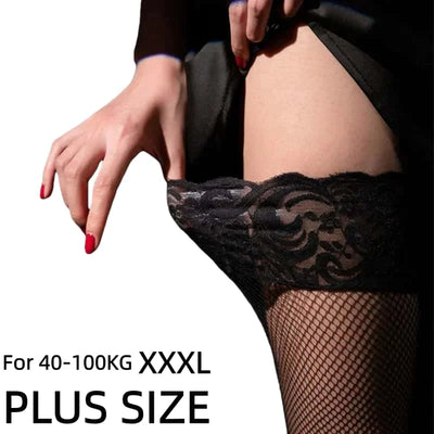 Sexy Black Lace Top Silicone Non-slip Fishnet Stockings | SAMAG