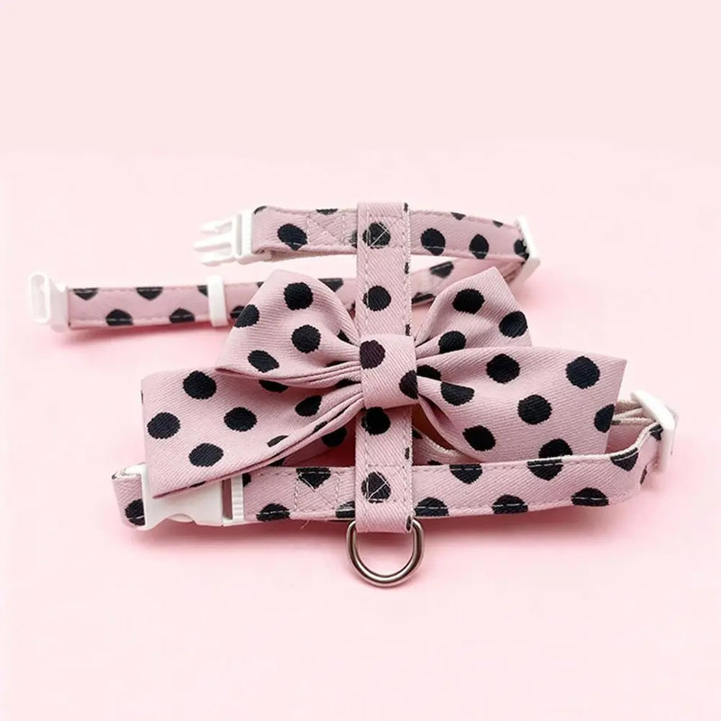 Cute Polka Dot Pet Vest Harness Bowknot Adjustable Pet Traction Rope with Collar Cat Traction Rope Cat