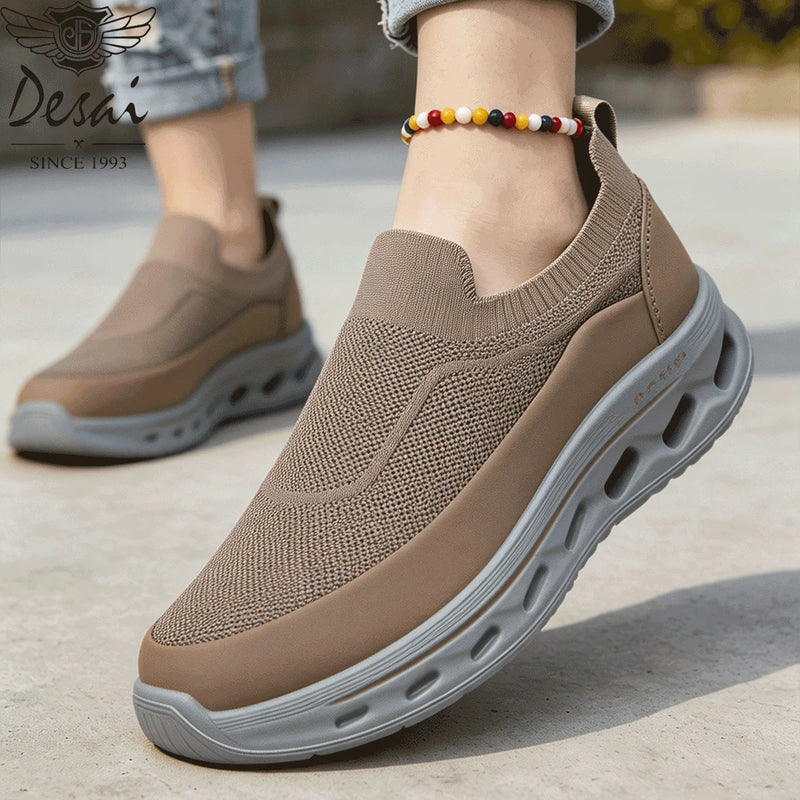 Desai Men's 2026 Slip-on Sneakers Knitted Sock Shoes Breathable Comfortable Sporty Footwear Hollow-out Sole Walking Shoes