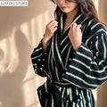 Retro Plaid Cotton Bathrobe Super Soft Absortion Hooded Loose Bath Robe Coat Towel V Neck Warm Sleepwear Robes Women Homewear