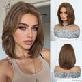 EASIHAIR Short Straight Bob Hair Synthetic Wigs for Women Brown Straight Natural Wigs with Eight Character Bangs Daily Cosplay