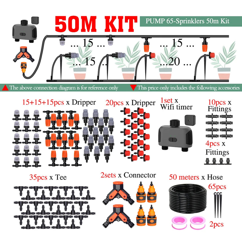 50-5M 1/4'' Hose Adjustable Drippers Automatic Watering Kit for Garden Greenhouse Home Outdoor Sprinkler Drip Irrigation System