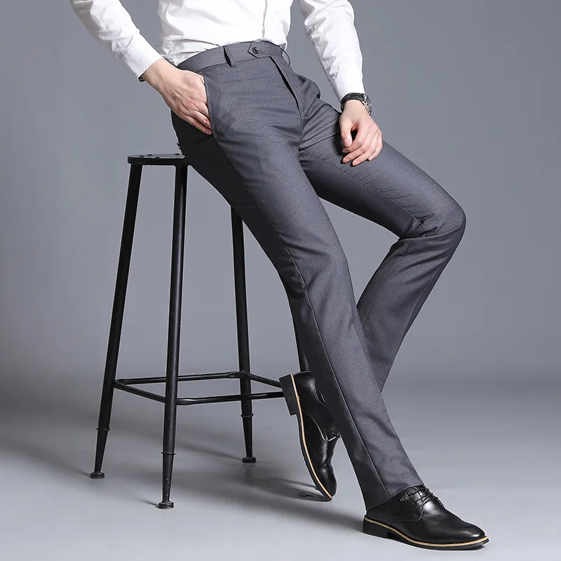 2026 Men's Blue Vertical Striped Suit Pants, Black Business Casual Trousers, Asian Sizes 28-40, Burgundy and Gray Plaid Pant.
