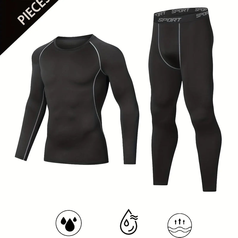 Men's fitness suit, sports breathable training quick drying underwear suit, compression comfort warm suit