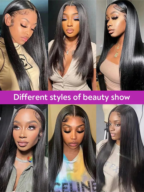 300 High Density Hd 13x4 13x6 Bone Straight Human Hair Lace Front Wigs Pre Plucked Baby Hair Brazilian 40 46 Inch 360 Full Lace Frontal Wigs For Black Women 100% Real Human Hair Natural Black Color