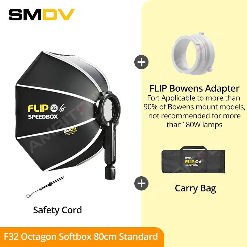 SMDV Flip 32 Quickly Release Parabolic Out Door Softbox for Godox Flash Soft box V1 AD100PRO AD300PRO V860III AD200