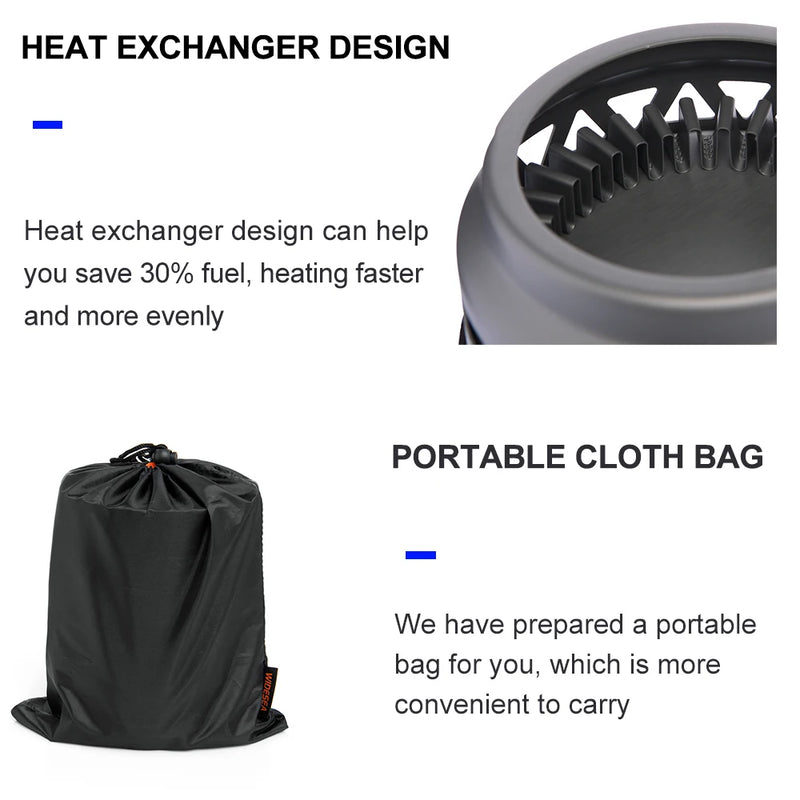 Widesea Camping Cooking System with Heat Exchanger Outdoor Gas Burner Stove Tourist Pot Set Cup Tableware Cookware Tourism Hike