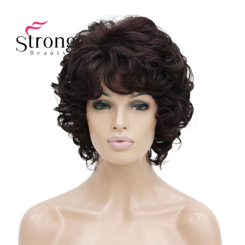 StrongBeauty Short Wig Soft Tousled Curls Blonde Highlights Full Synthetic Wigs COLOUR CHOICES