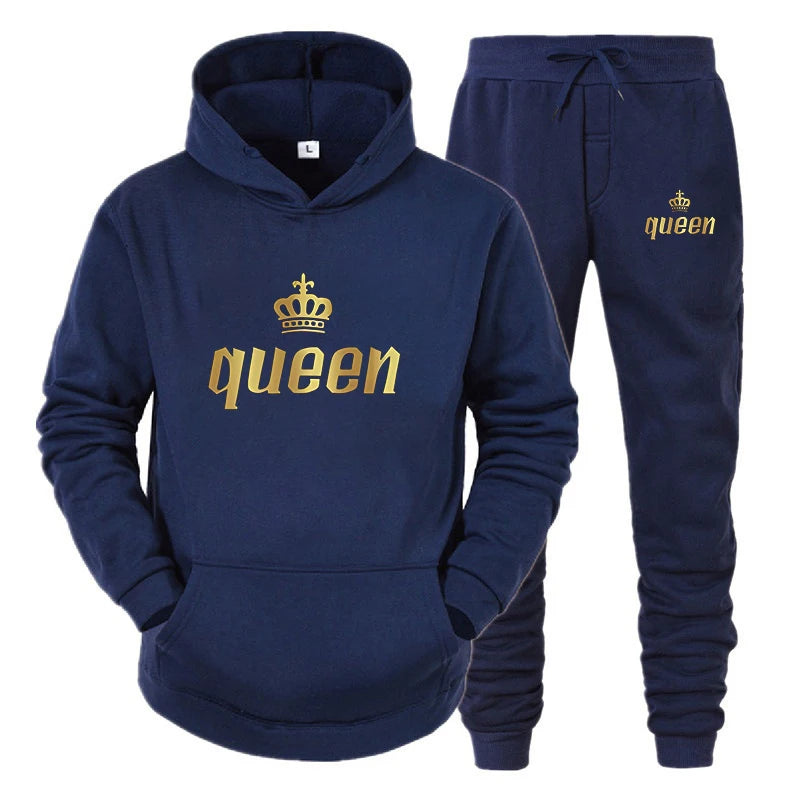 Fashion Long Sleeves KING And QUEEN Printed Hooded Suits Autumn Winter Couple Hoodie + Pants 2 - Piece - View 7 | SAMAG