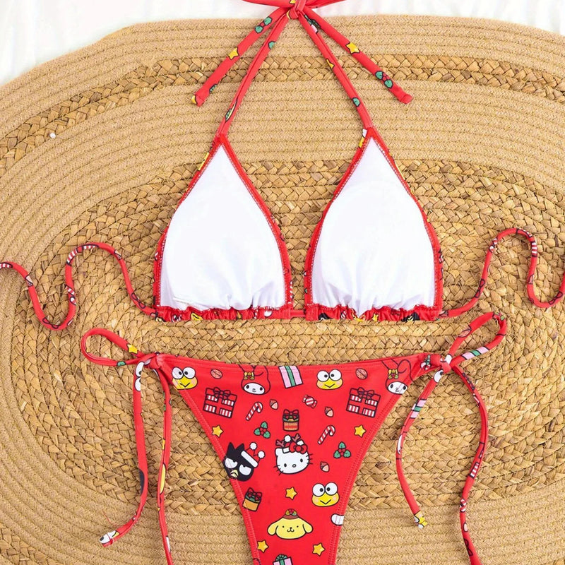 Sanrio Print Triangle Bikini Set Hello Kitty My Melody | SAMAG