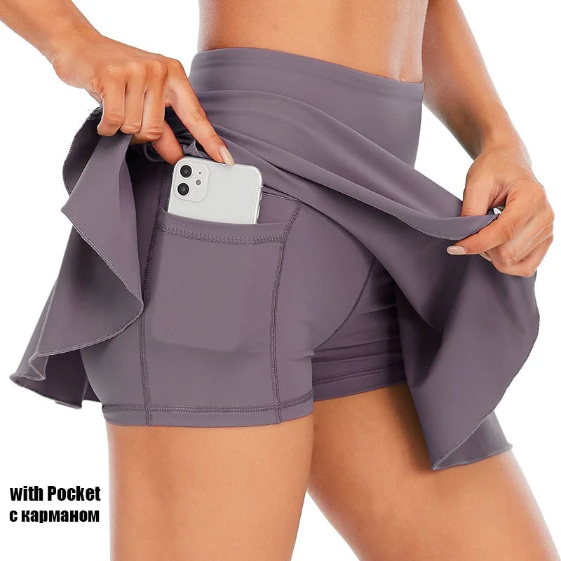 Cloud Hide Pocket Tennis Skirts Women Sports Golf Pleated Skirt Candy Color Fitness Shorts High Waist Quick Dry Running Skort