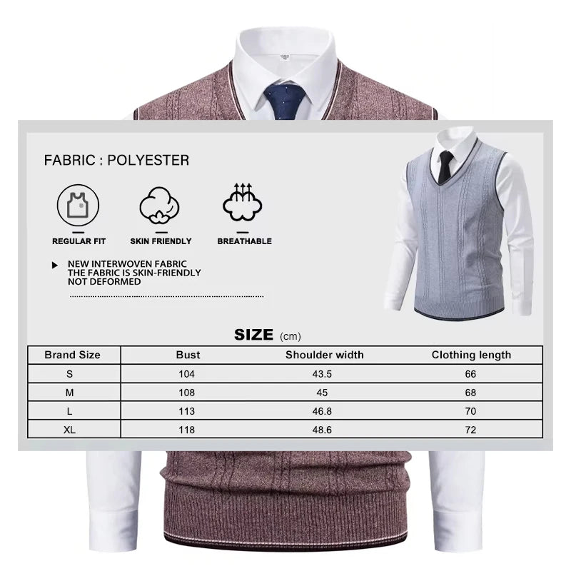 Men's Casual V-Neck Knit Sweater Vest Fashion College Style Men Knitted Sleeveless Vests Jersey