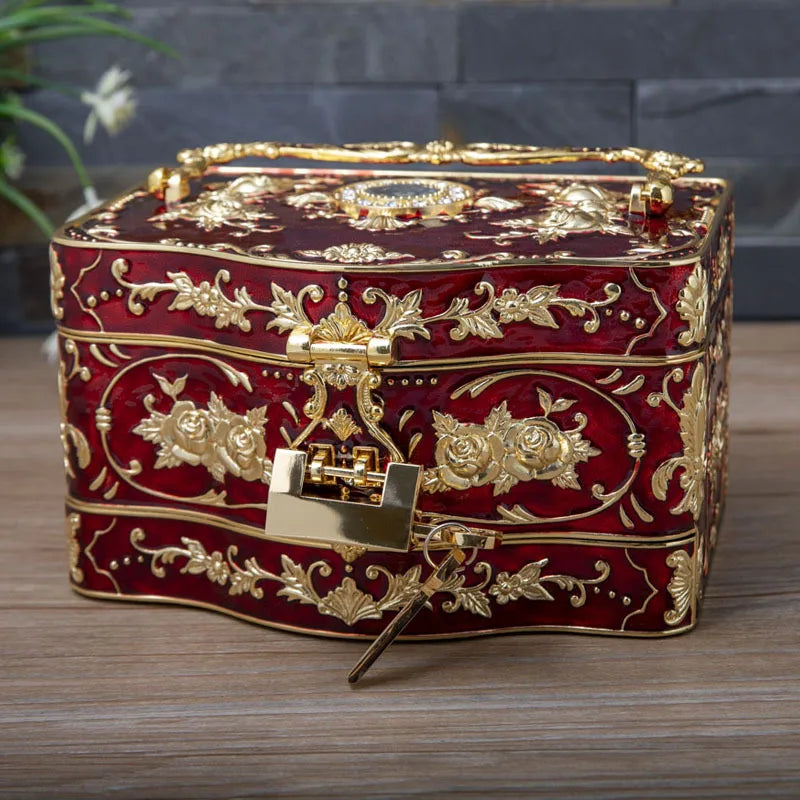 Multi-functional Storage Case with Mirror And Locks 3 Layer Large Metal Jewelry Box Women's Day Gifts for Women
