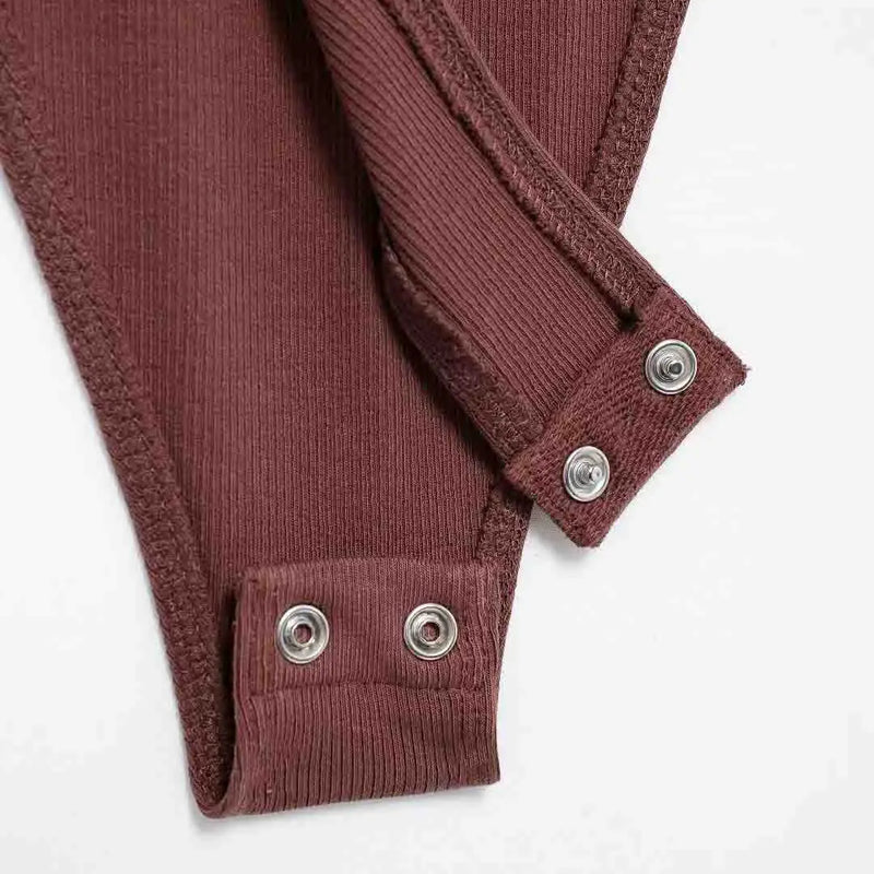 Women's Skinny Ribbed Bodysuits O Neck Straps Snap-Button Sexy Fashion Female Playsuits Comfortable Stretchy Clothing