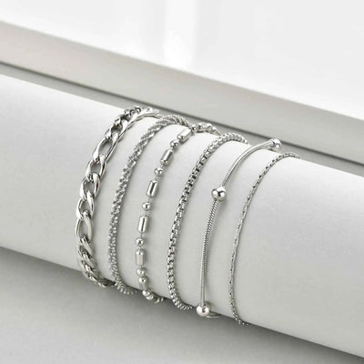 Goxygen Dainty Silver Color Stackable Bracelet Stainless Steel Beads Thin Chain for Women Men Jewelry Sets Gifts | SAMAG