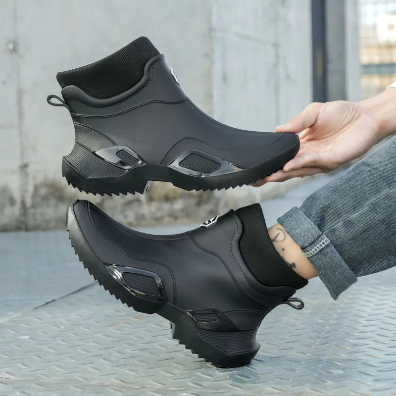 Winter Warm Men's Waterproof Shoes, Women's Short Rain Boots, Fleece-Lined Couple's Rain Boots