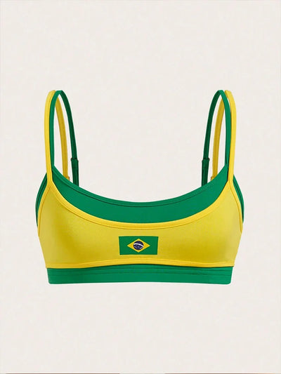 Brazil Flag Print Double Spaghetti Strap Crop Top Scoop | SAMAG