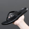 Men'S Genuine Leather Slip-On Flat Flip Flops Classic Round Toe Slip-On Soft Bottom Clip Toe Male Slide Sandals Summer Leisure P