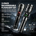 2PCS Super Bright Rechargeable LED Flashlight with COB Side Light & Digital Display, USB-C Fast Charging, Zoomable Tactical Torch for Outdoor Camping Hiking Emergency